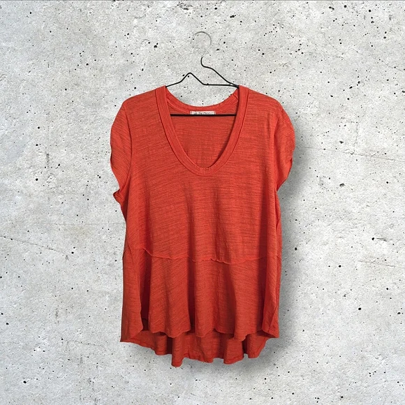 We The Free Women Coral Orange Top Tee T-Shirt Short Cap Sleeve Casual Summer M - Picture 1 of 9